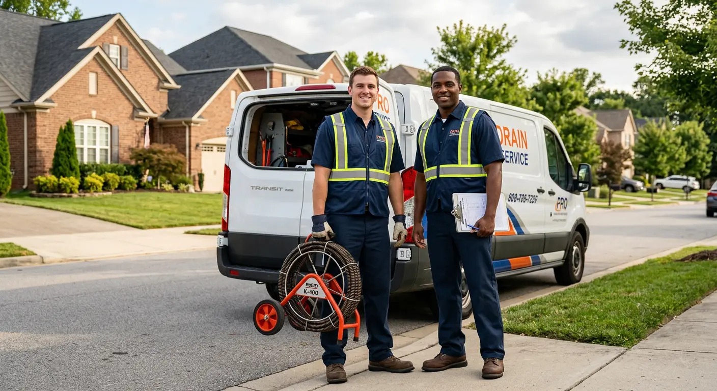 Sewer and drain service team with equipment ready for work in Red Bank